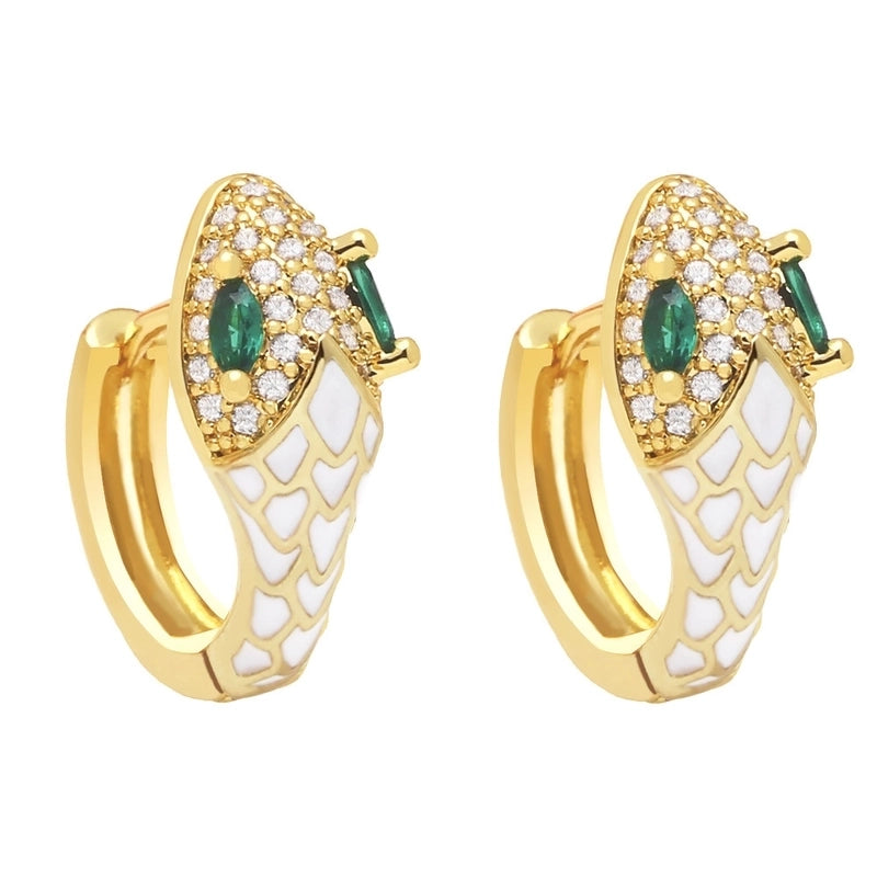 New Snake-shaped Ear Buckle Bohemian Color Oil Drop Earrings Copper Jewelry