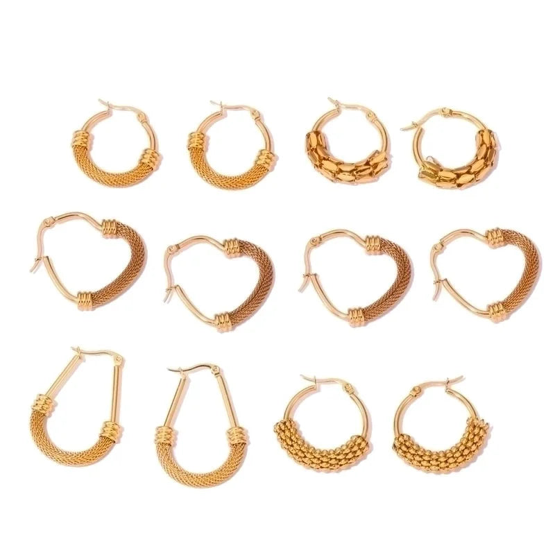 1 Pair Casual Minimalist Geometric Plating Mesh Stainless Steel Hoop Earrings