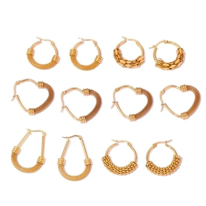 1 Pair Casual Minimalist Geometric Plating Mesh Stainless Steel Hoop Earrings