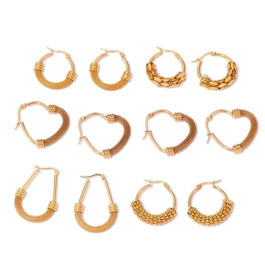 1 Pair Casual Minimalist Geometric Plating Mesh Stainless Steel Hoop Earrings