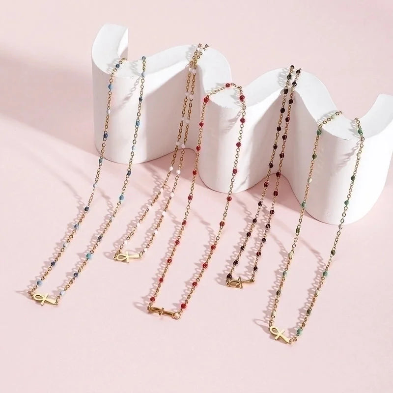 Minimalist Cross Stainless Steel Titanium Steel Enamel Necklace