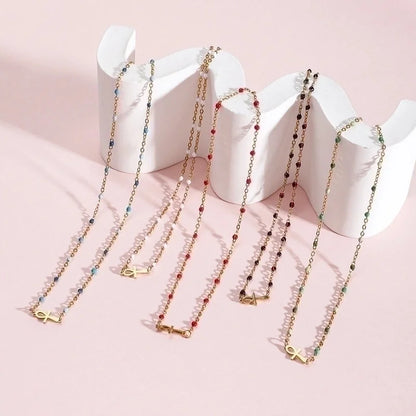 Minimalist Cross Stainless Steel Titanium Steel Enamel Necklace