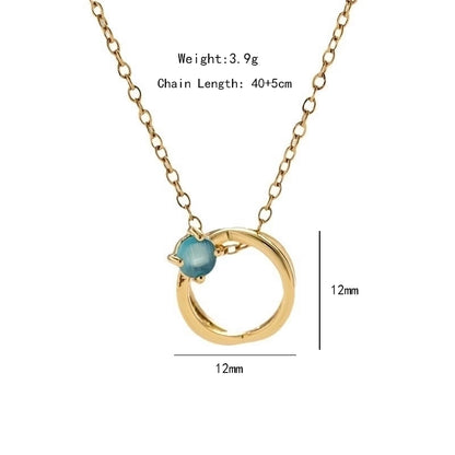 Copper 18K Gold Plated Plating Inlay Double Ring Letter Zircon Necklace