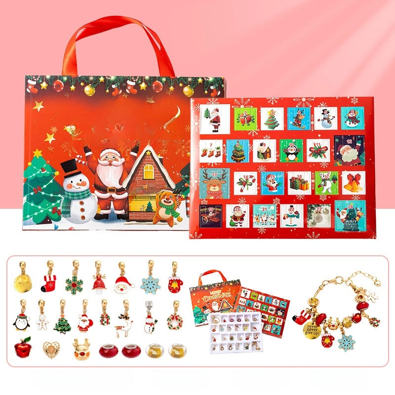 24 Grid Christmas Bracelet Blind Box Set Snowflake Drop Oil Beaded Bracelet Blue Glass Bottle Elderly Bell