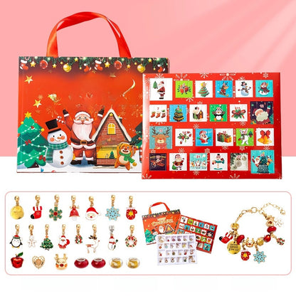 24 Grid Christmas Bracelet Blind Box Set Snowflake Drop Oil Beaded Bracelet Blue Glass Bottle Elderly Bell