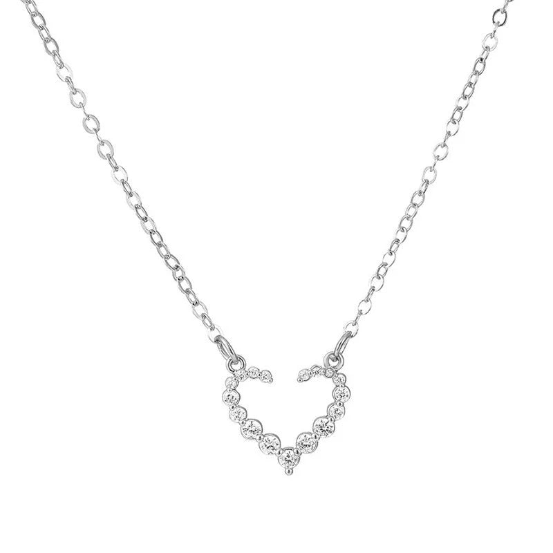Fashion Heart Shape Stainless Steel Alloy Artificial Pearls Zircon Inlay Pendant Necklace
