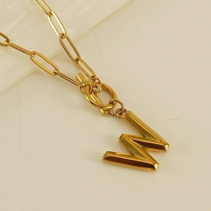 Fashion Letter 304 Stainless Steel Titanium Steel 18K Gold Plated Polishing Gold Plated Pendant Necklace