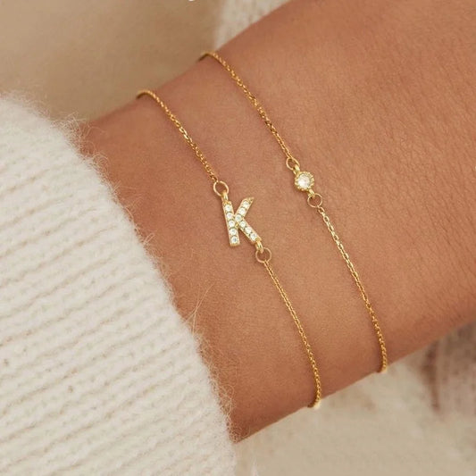 201 Stainless Steel Copper Inlay Letter Zircon Bracelets