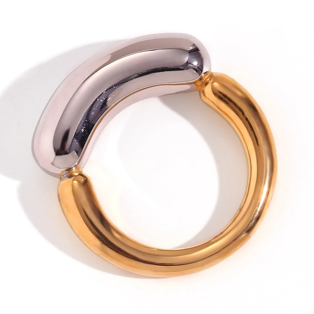 Minimalist Women Circle Geometric Stainless Steel 18K Gold Plated Rings