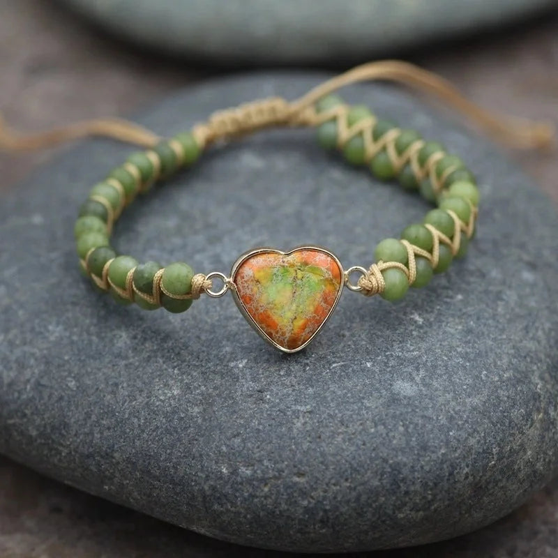 1 Piece Minimalist Heart Shape Turquoise Glass Knitting Bracelets