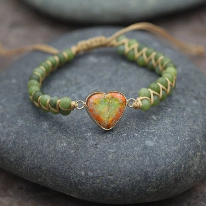 1 Piece Minimalist Heart Shape Turquoise Glass Knitting Bracelets