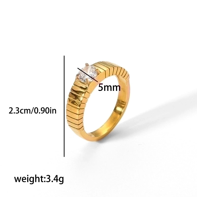 304 Stainless Steel Retro Polishing Plating Circle Zircon Rings