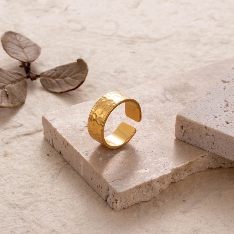 Retro Solid Color 304 Stainless Steel Criss Cross Plating Hollow Out Open Ring