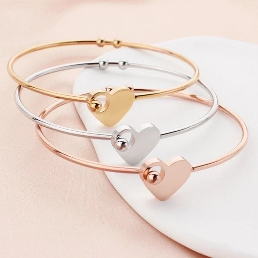 Fashion Heart Shape Titanium Steel Plating Bangle 1 Piece