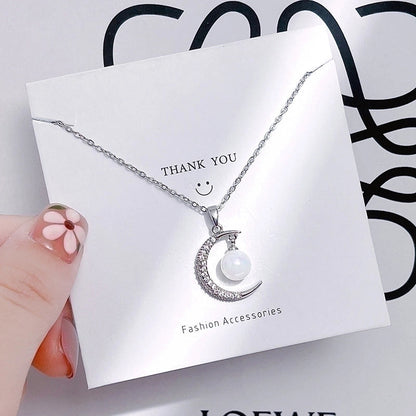 Casual Minimalist Human Flower Titanium Steel Plating Inlay Rhinestones Pearl Pendant Necklace