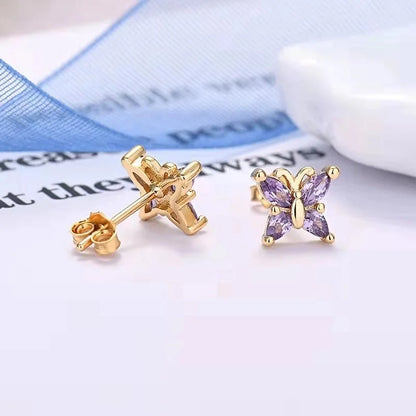 Minimalist Butterfly Copper Ear Studs Plating Inlay Rhinestones Copper Earrings