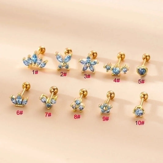 1 Piece Ear Cartilage Rings & Studs Fashion Crown Flower Copper Plating Zircon