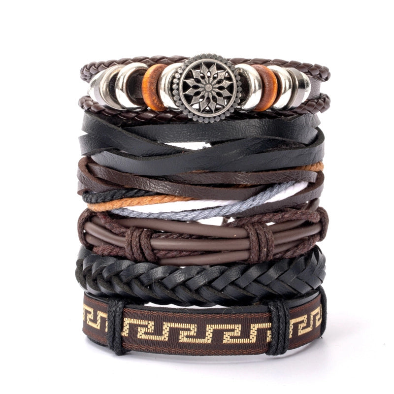 Casual Retro Star Solid Color Skull Pu Leather Layered Braid Halloween Unisex Bracelets