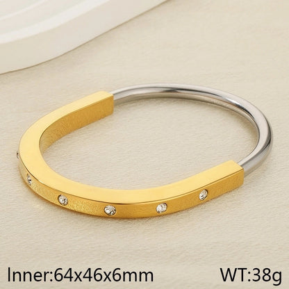 5 Pieces Minimalist Solid Color 304 Stainless Steel 18K Gold Plated Bangle In Bulk