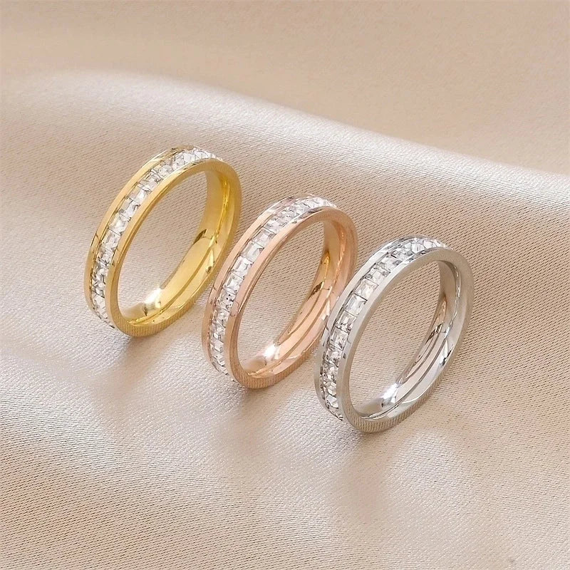 Minimalist Round Titanium Steel Inlay Zircon Rings