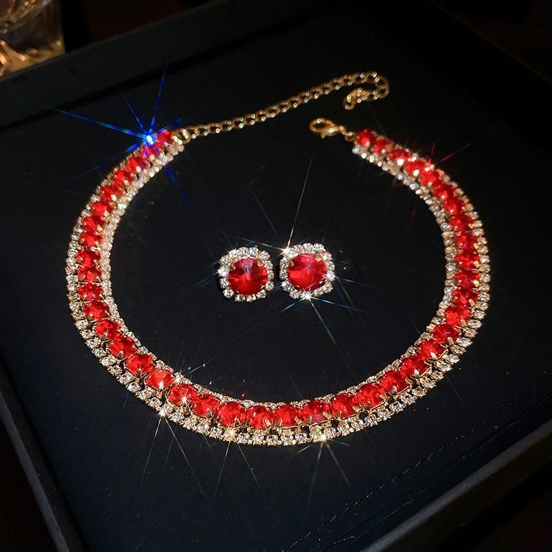 Explosions Zircon Diamond Geometric Necklace Earrings Suit Light Luxury Clavicle Chain High Sense Temperament Jewelry