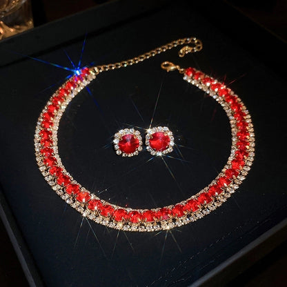 Explosions Zircon Diamond Geometric Necklace Earrings Suit Light Luxury Clavicle Chain High Sense Temperament Jewelry