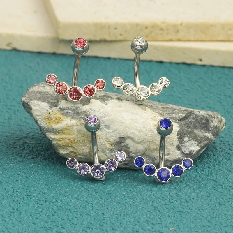 1 Piece Belly Rings Minimalist Classic Style Solid Color 304 Stainless Steel Inlay Zircon Belly Rings