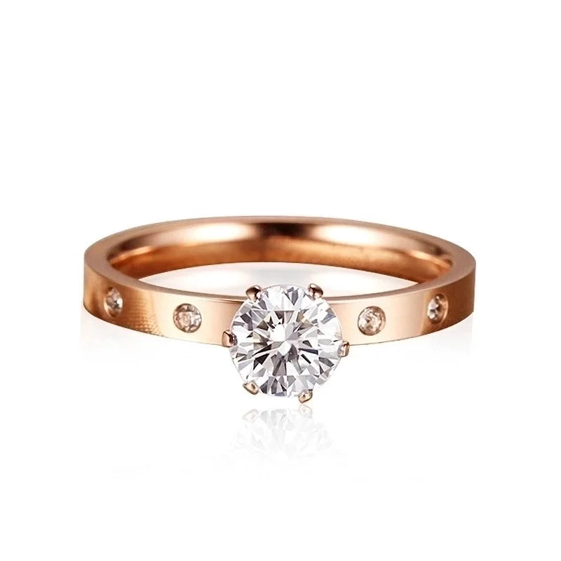 Minimalist Solid Color Titanium Steel Inlay Rhinestones Rings 1 Piece