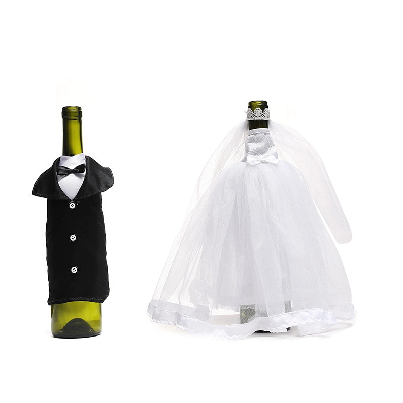 New Christmas Red Wine Bottle Set Wedding White Yarn Dress Restaurant Bar Holiday Decoration Props Home Supplies