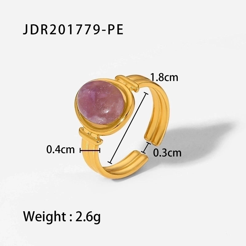 Fashion Geometric 304 Stainless Steel Artificial Gemstones Gold Plated Open Ring