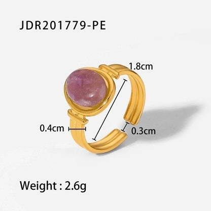 Fashion Geometric 304 Stainless Steel Artificial Gemstones Gold Plated Open Ring