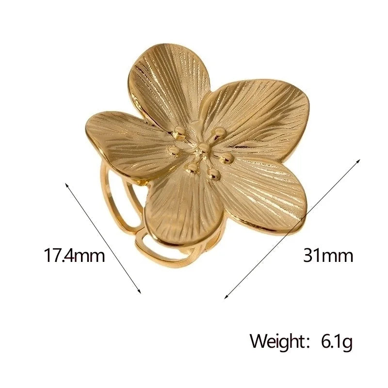 Elegant Vintage Style Flower 304 Stainless Steel 18K Gold Plated Open Rings