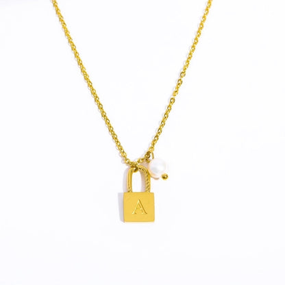 201 Stainless Steel 304 Stainless Steel Glass Gold Plated Casual Minimalist Pearl Plating Letter Lock Pendant Necklace