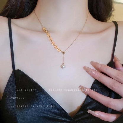 Minimalist Geometric Alloy Titanium Steel Plating Inlay Artificial Pearls Turquoise Rhinestones Necklace