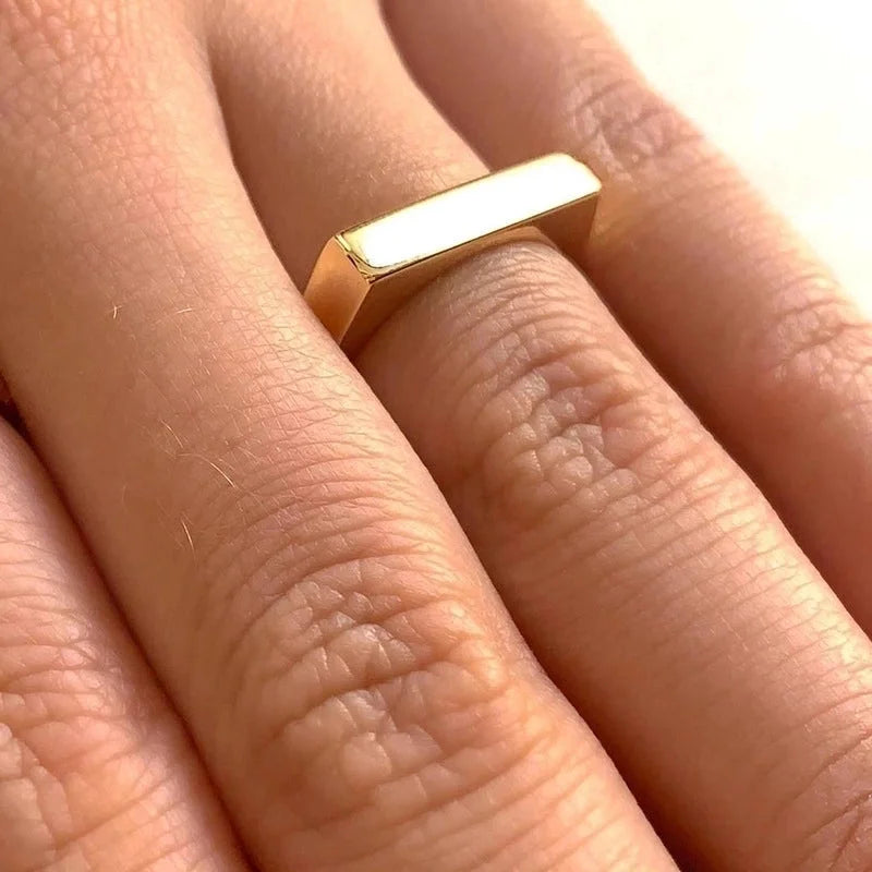 Simple Atmosphere Golden Flat Index Finger Copper Plated 18k Gold Ring