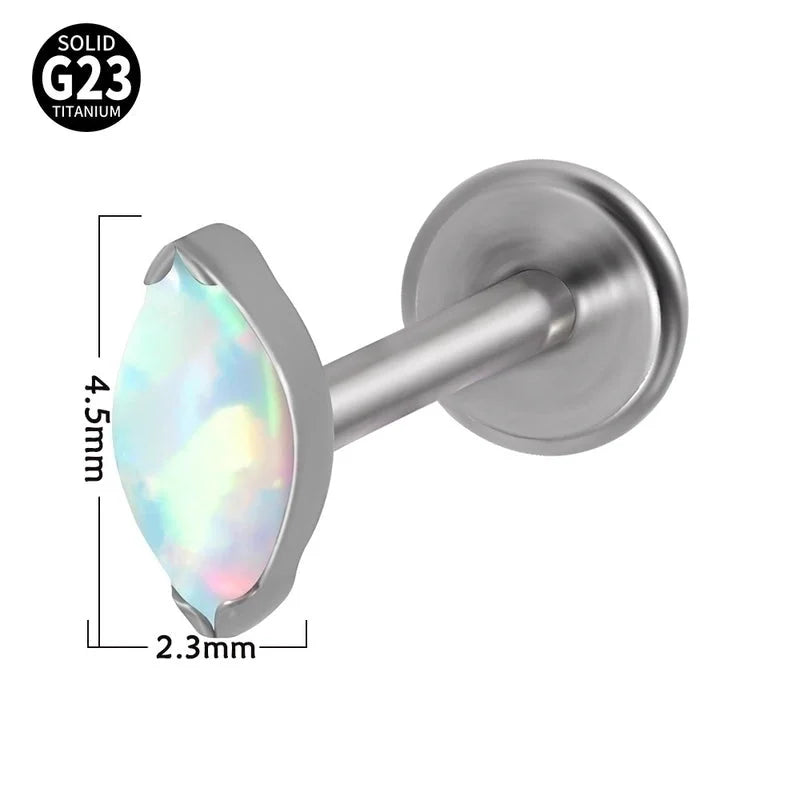 2 Pieces Lip Rings Classic Style Colorful Water Droplets G23 Titanium Synthetic Opal Zircon Inlay Synthetic Opal Zircon