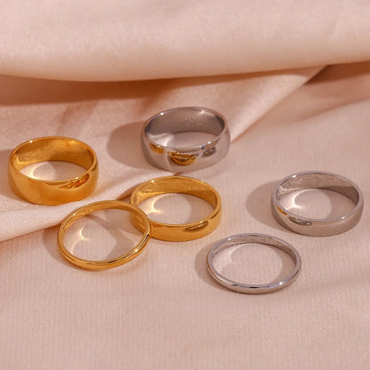 Minimalist Fashion Round Geometric Stainless Steel 18K Gold Plated Rings