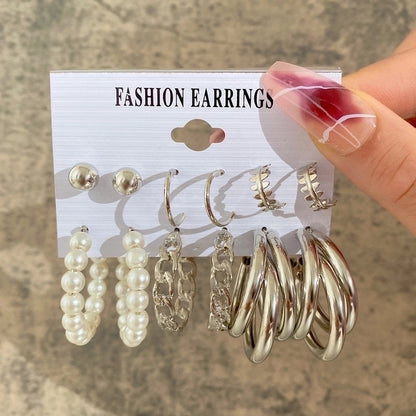 Geometric Plating Alloy Pearl Hoop Earrings