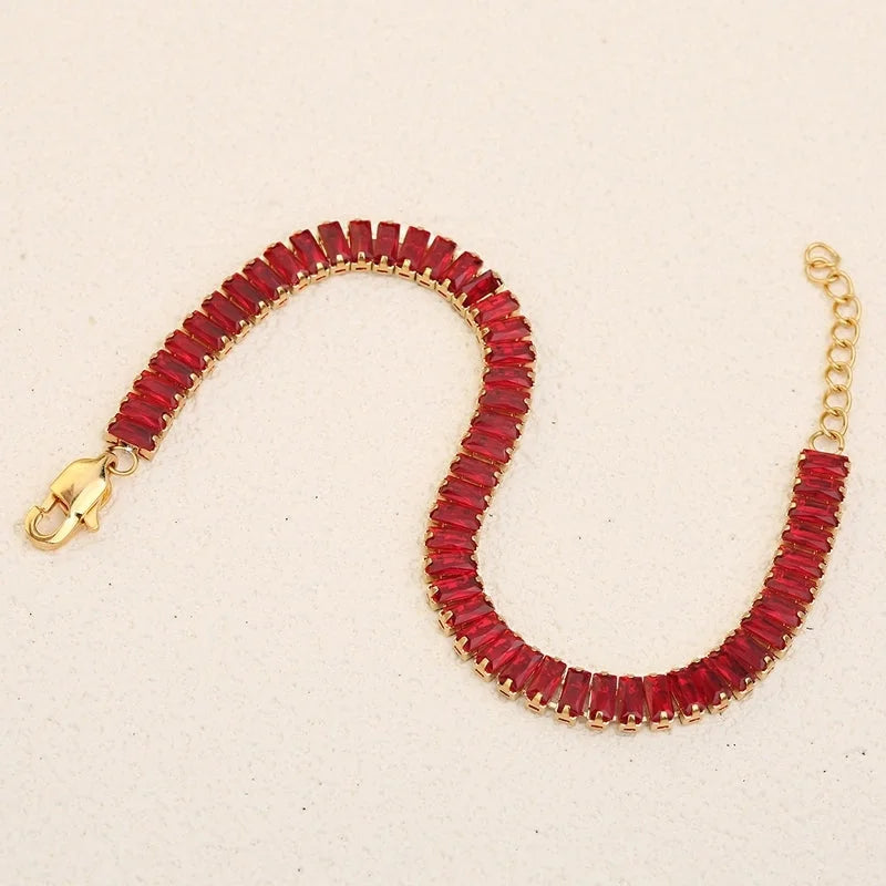 Classic Style Shiny Rectangle 304 Stainless Steel Crystal Zirconium 18K Gold Plated Crystal Zirconium Bracelets In Bulk