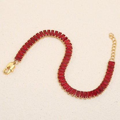 Classic Style Shiny Rectangle 304 Stainless Steel Crystal Zirconium 18K Gold Plated Crystal Zirconium Bracelets In Bulk