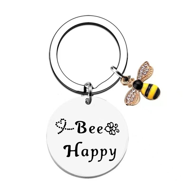 European And American Cross-border Amazon Bee Stainless Steel Keychain Christmas Valentine's Day Gift Engraving Keychain