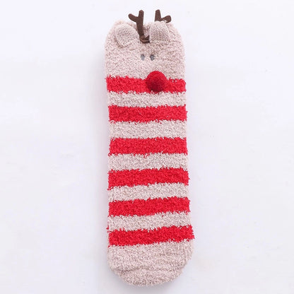 29 Cartoon Straight Embroidered Three-dimensional Animal Coral Fleece Christmas Warm Home Floor Socks Half Velvet Tube Socks