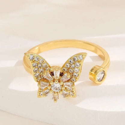 Casual Elegant Flower Copper Zircon Open Rings