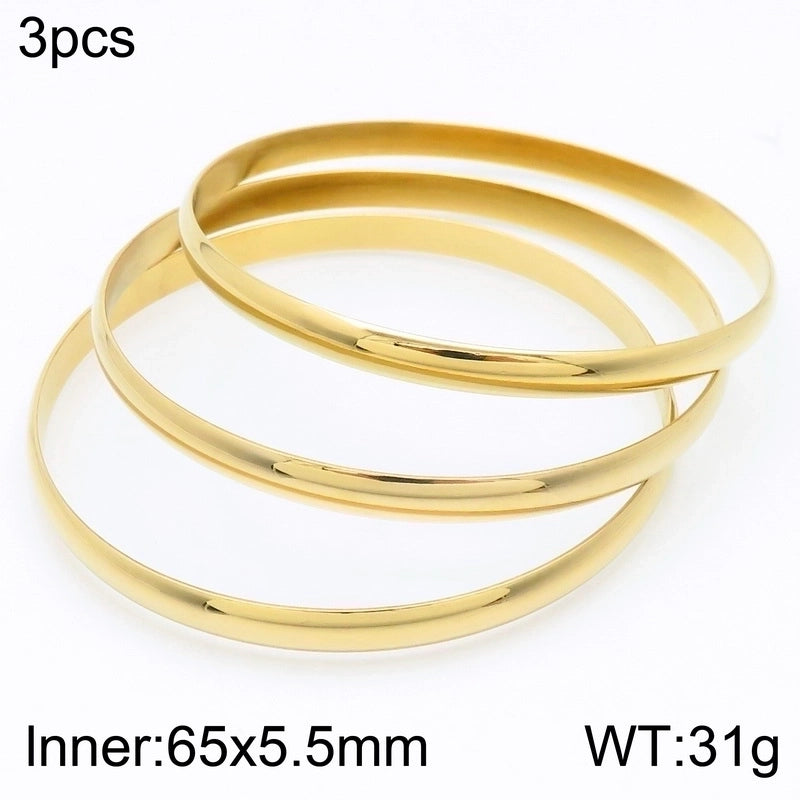 Minimalist Round Stainless Steel 18K Gold Plated Bangle In Bulk