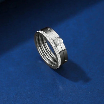 Elegant Solid Color 304 Stainless Steel Zircon Gold Plated Inlay Rings