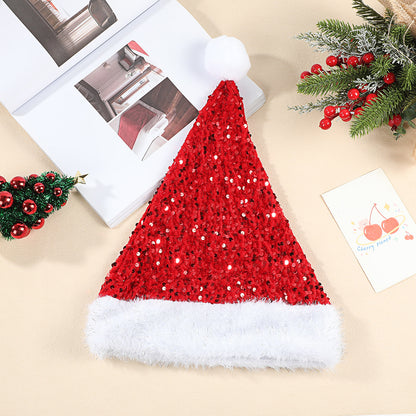 2 Pieces Christmas Plush Shiny Sequin Reversible Hat Thickened Holiday Party Decoration Hat