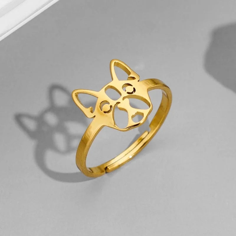Funny Sweet Pastoral Animal 201 Stainless Steel 18K Gold Plated Polishing Adjustable Ring