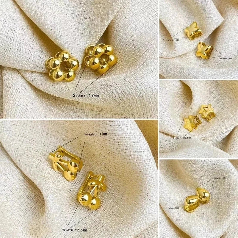2 Pieces IG Style Water Droplets Flower Bow Knot 304 Stainless Steel 18K Gold Plated Stainless Steel Earrings