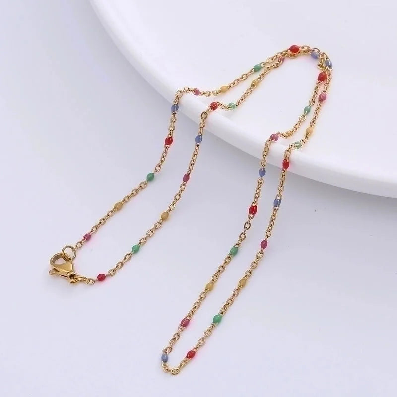 2 Pieces 304 Stainless Steel 18K Gold Plated Hawaiian Bohemian Epoxy Plating Geometric Necklace