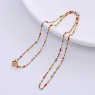 2 Pieces 304 Stainless Steel 18K Gold Plated Hawaiian Bohemian Epoxy Plating Geometric Necklace